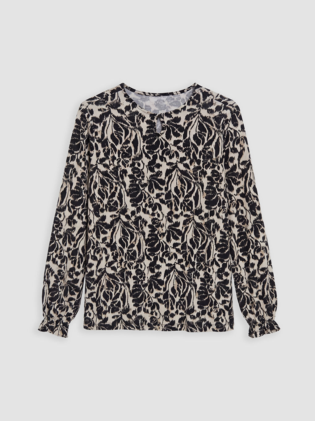 Bej Bisiklet Yaka Desenli Bluz