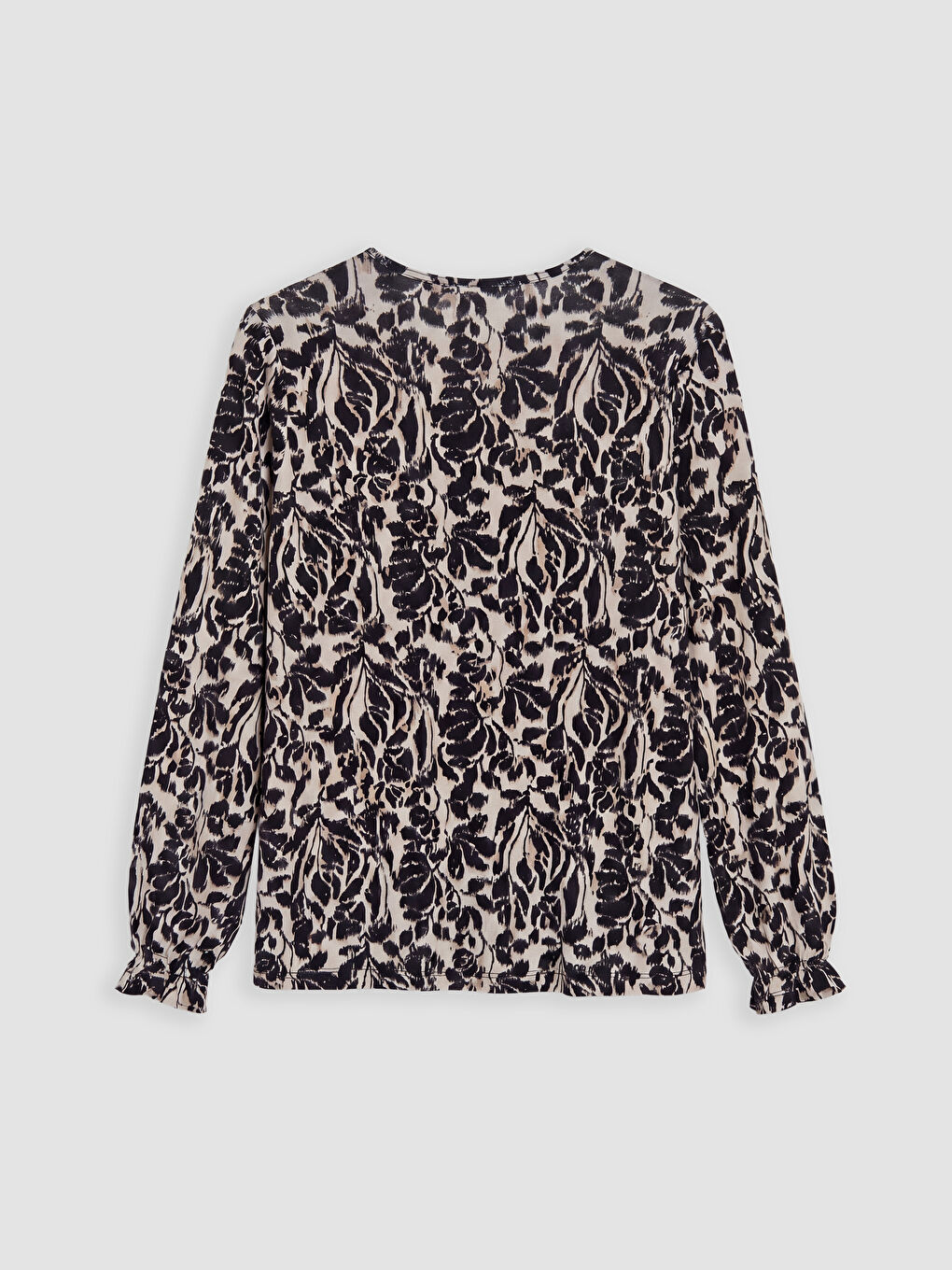 Bej Bisiklet Yaka Desenli Bluz-1