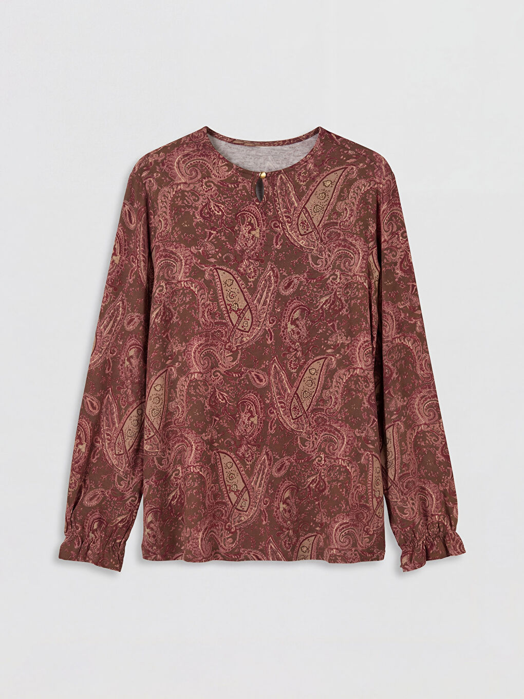 Kahverengi Bisiklet Yaka Desenli Bluz