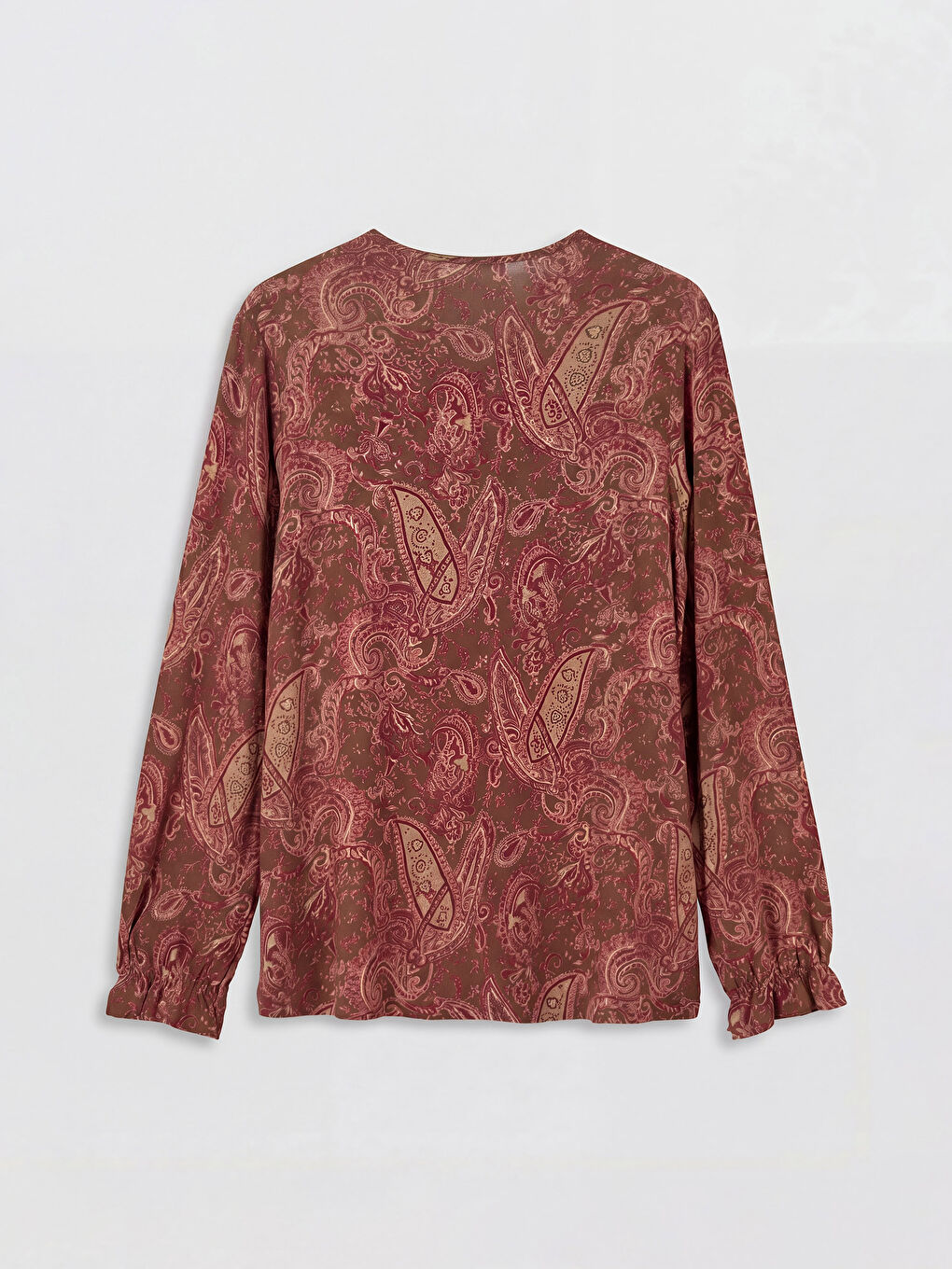 Kahverengi Bisiklet Yaka Desenli Bluz-1