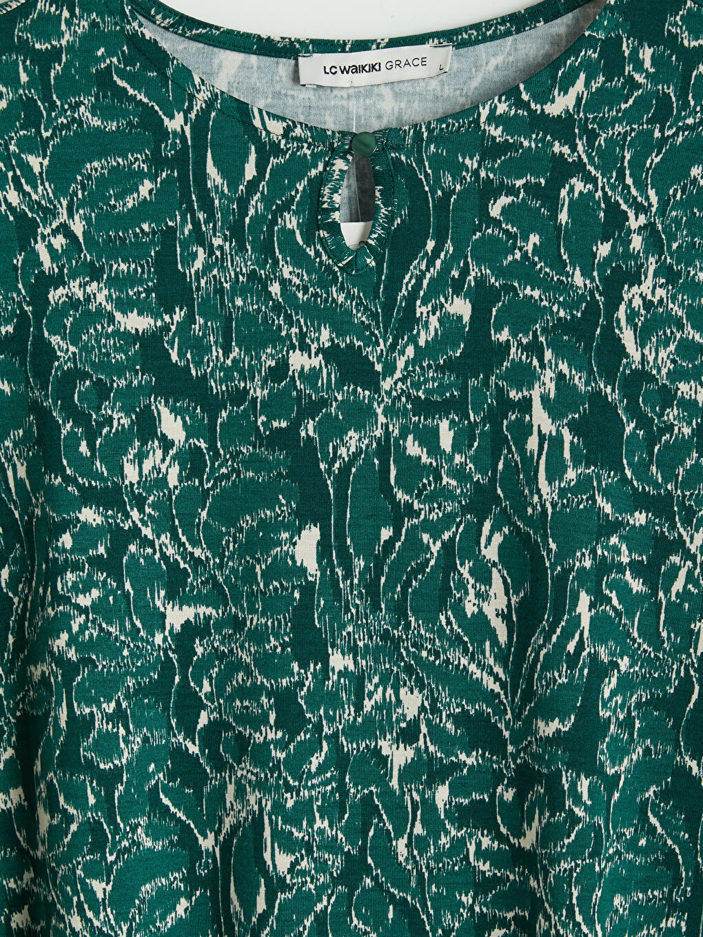 Haki Bisiklet Yaka Desenli Bluz-2