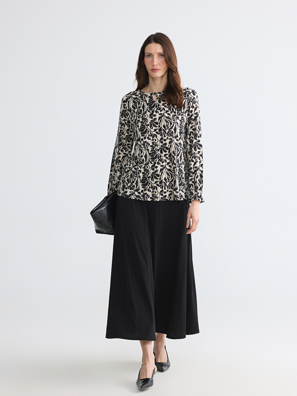 Crew Neck Patterned Blouse-1