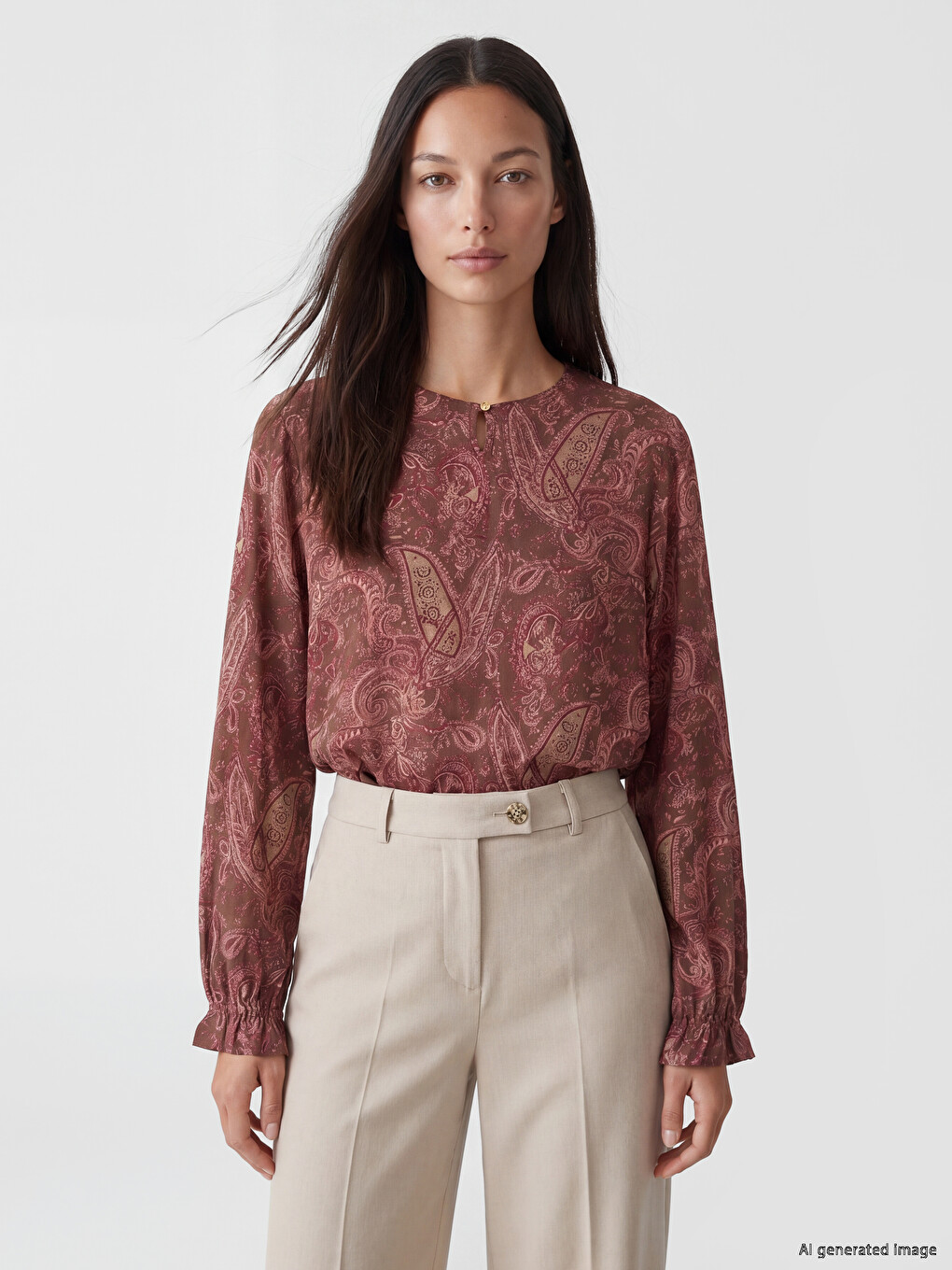 Crew Neck Patterned Blouse-1