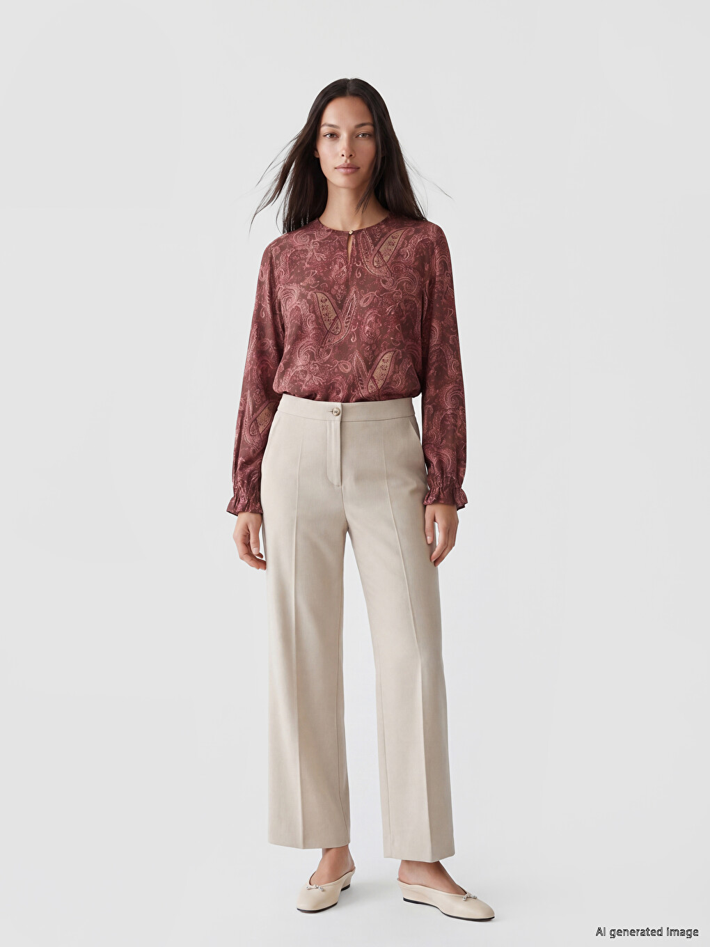 Crew Neck Patterned Blouse-2