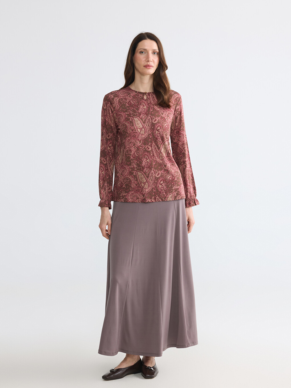 Crew Neck Patterned Blouse-3