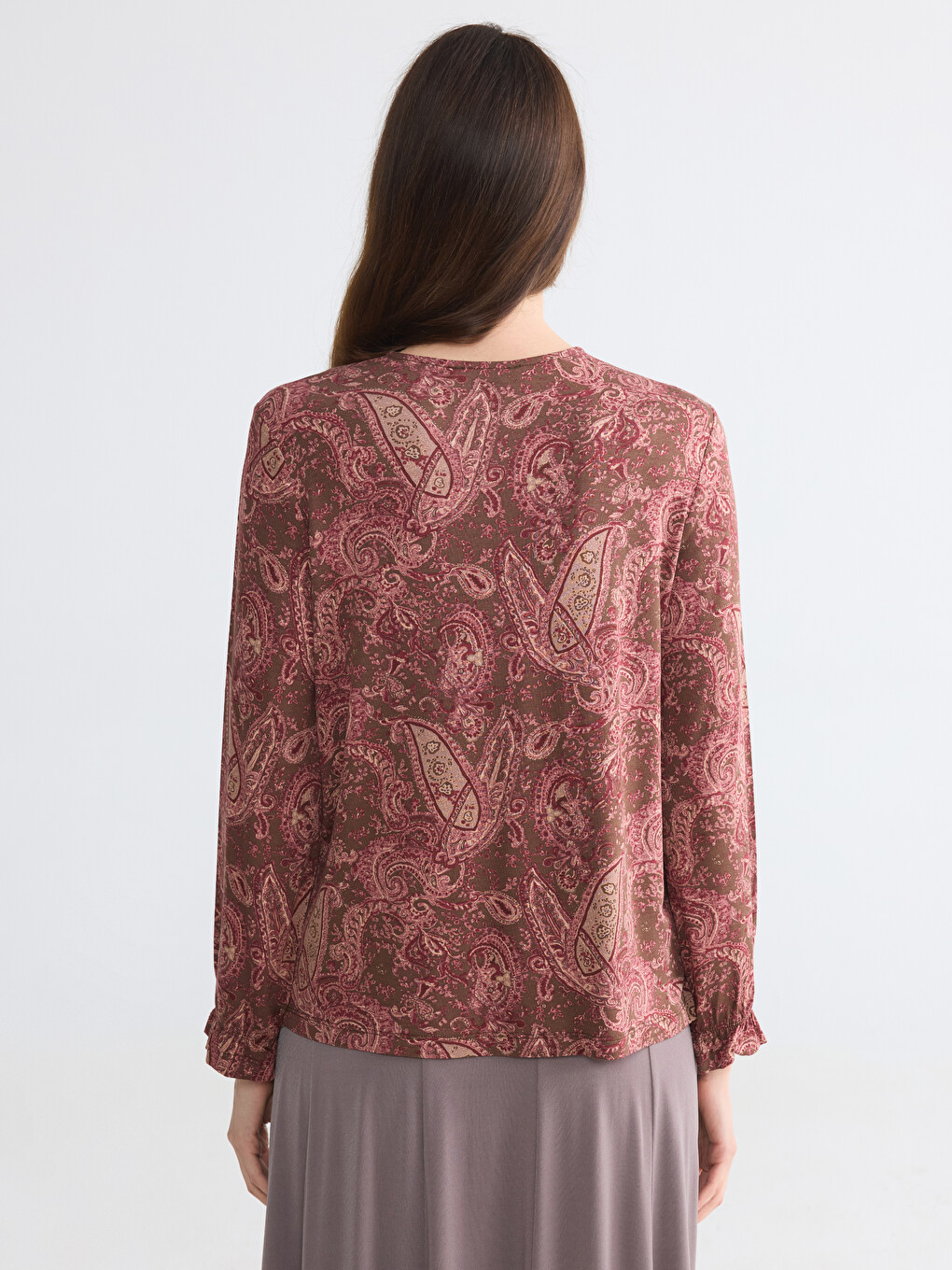 Crew Neck Patterned Blouse-5