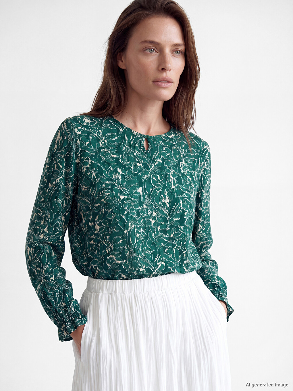 Crew Neck Patterned Blouse