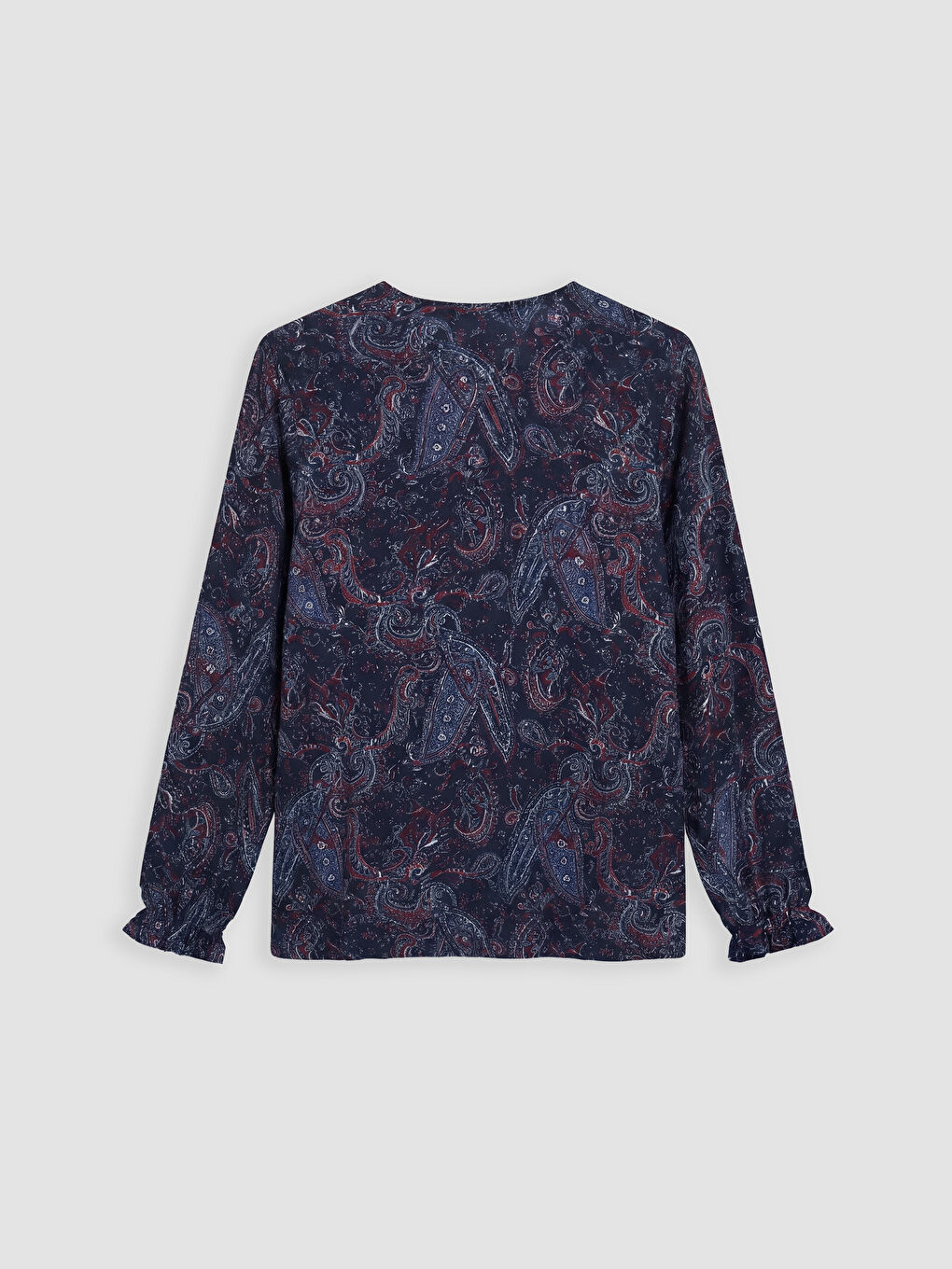 Lacivert Bisiklet Yaka Desenli Bluz-5