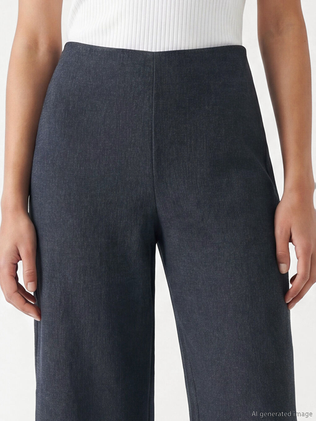 İndigo Beli Lastikli Dokulu Kadın Pantolon-2
