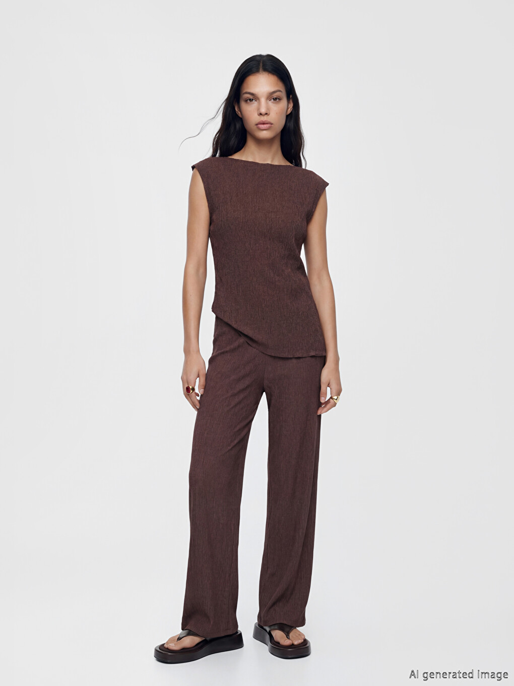 Elastic Waist Textured Women's Trousers