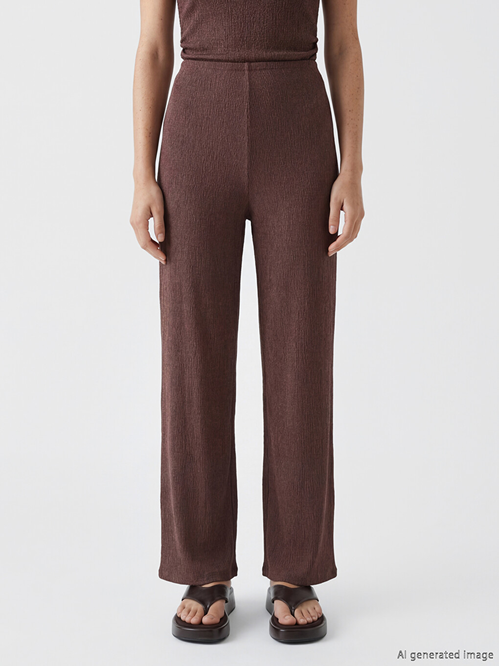 Elastic Waist Textured Women's Trousers-1