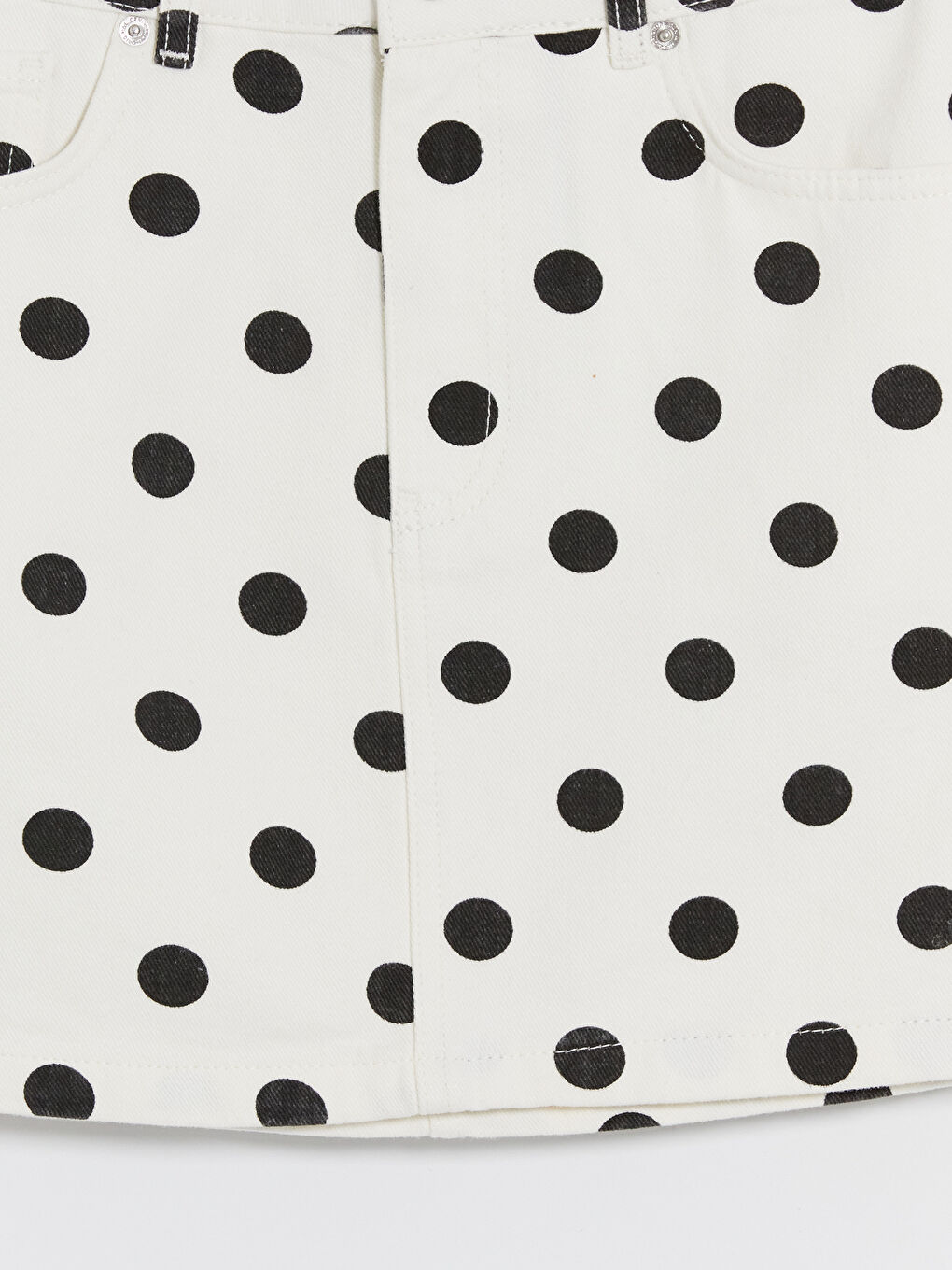 Ekru Fermuarlı Puantiyeli Mini Jean Etek-2