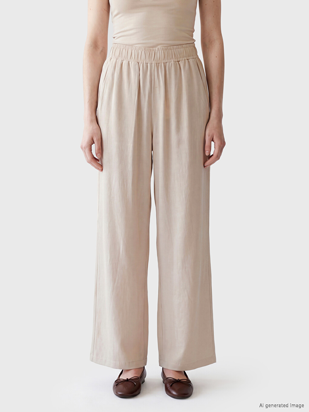 Elastic Waist Linen Blend Women's Trousers-1