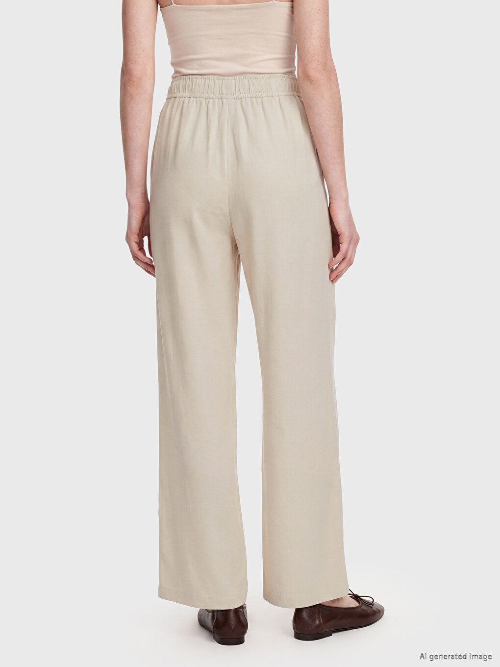Elastic Waist Linen Blend Women's Trousers-3