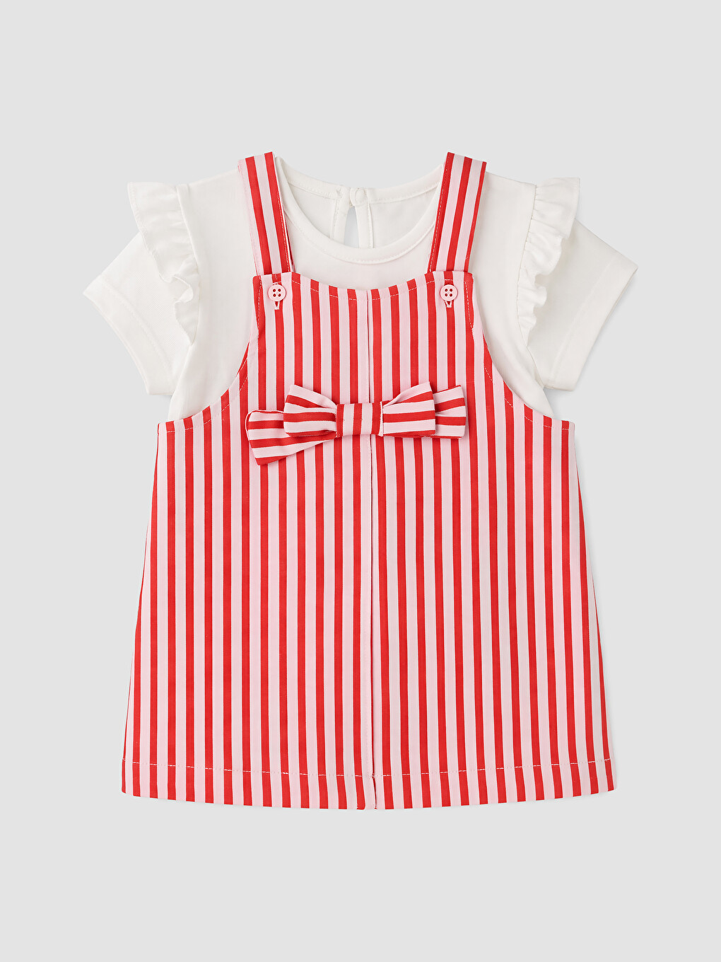 Pembe Çizgili Kız Bebek Gabardin Elbise