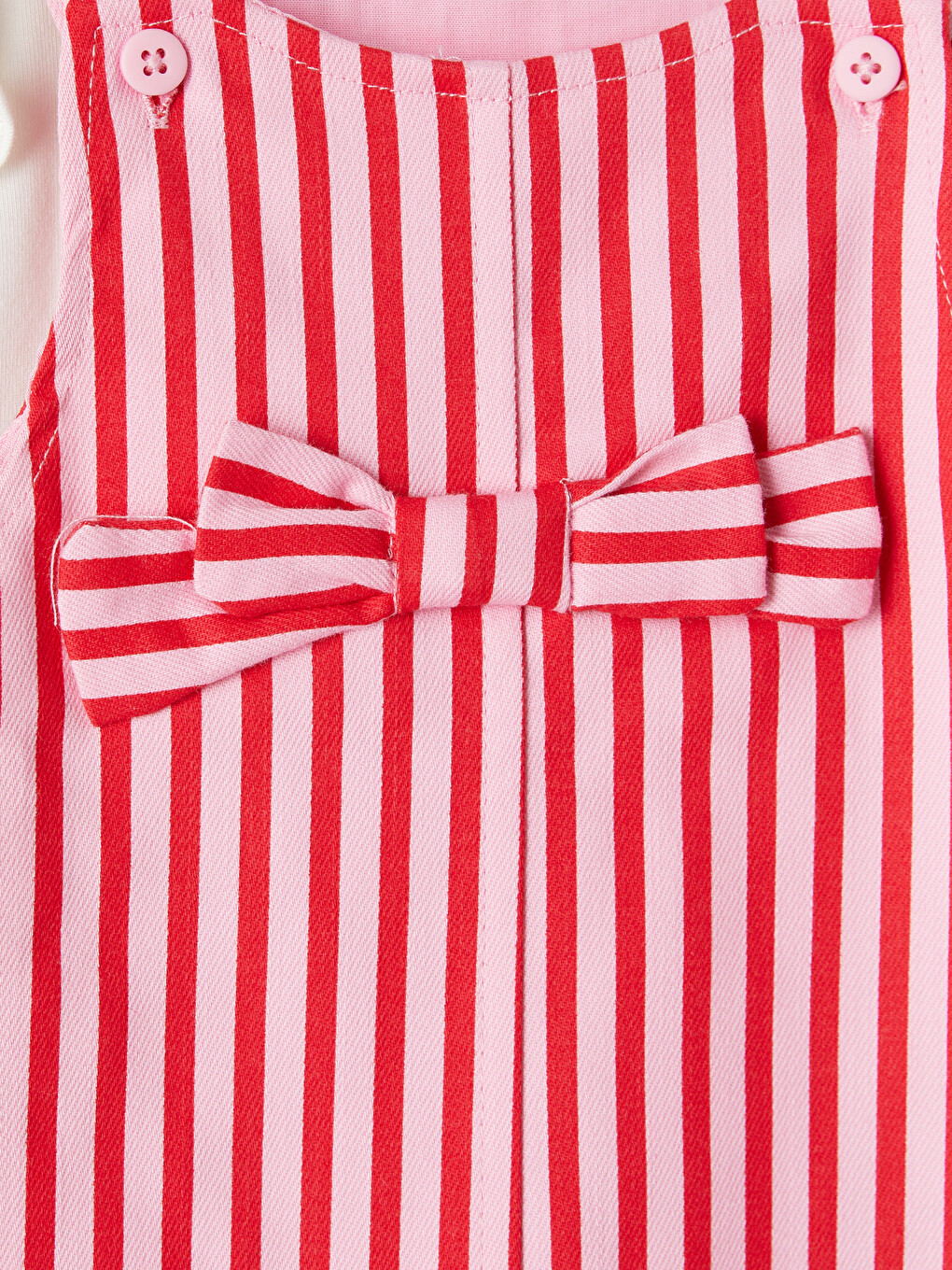 Pembe Çizgili Kız Bebek Gabardin Elbise-2
