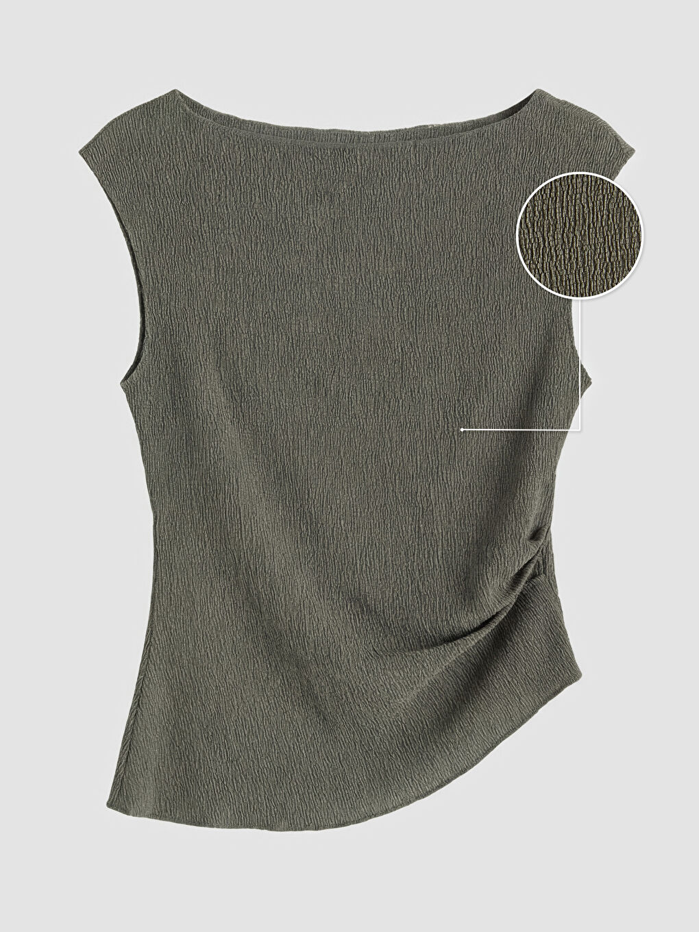 Haki Kayık Yaka Büzgülü Bluz