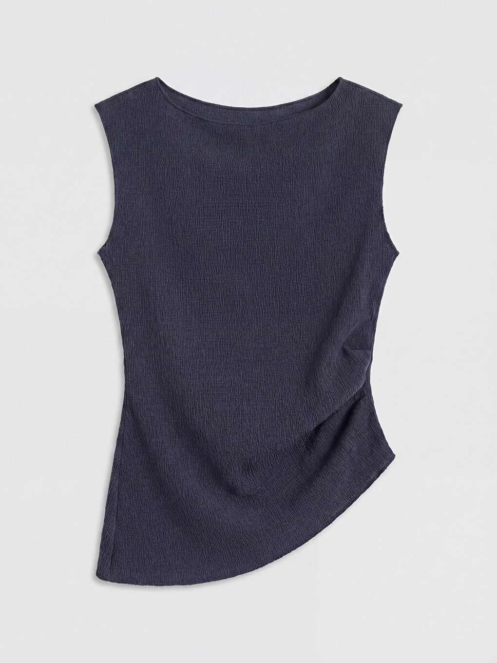 İndigo Kayık Yaka Büzgülü Bluz