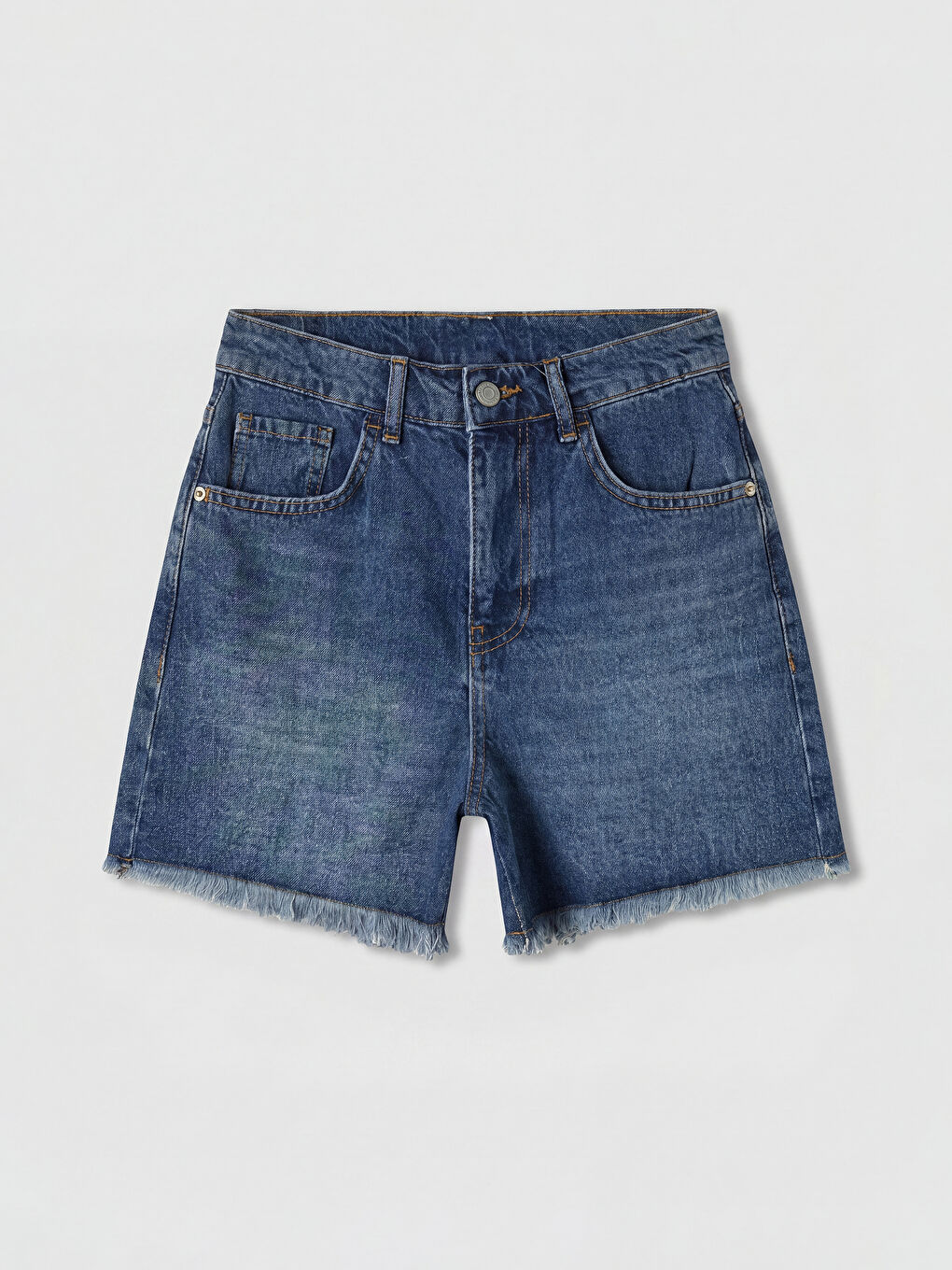 İndigo Yüksek Bel Kadın Jean Şort