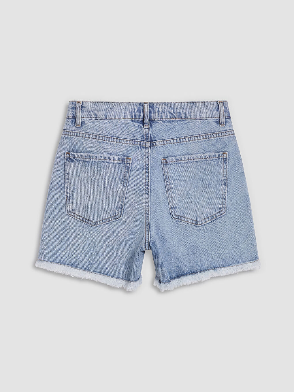 İndigo Yüksek Bel Püsküllü Kadın Jean Şort-1