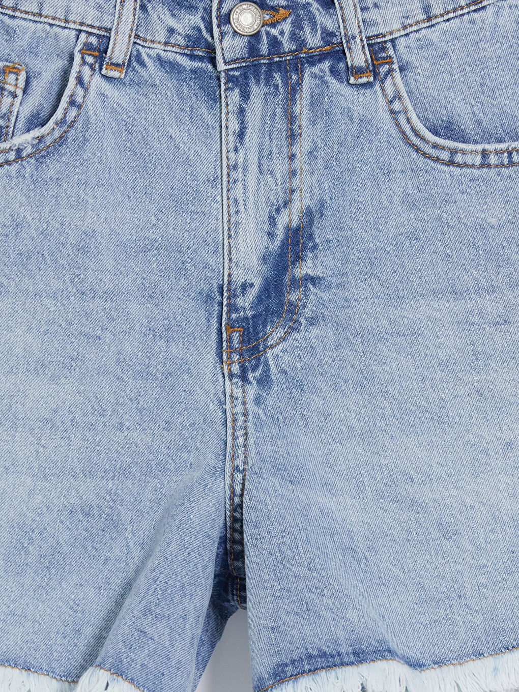 İndigo Yüksek Bel Püsküllü Kadın Jean Şort-2