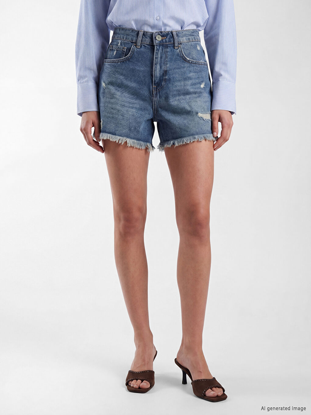 High Waisted Fringed Women's Jean Shorts-1