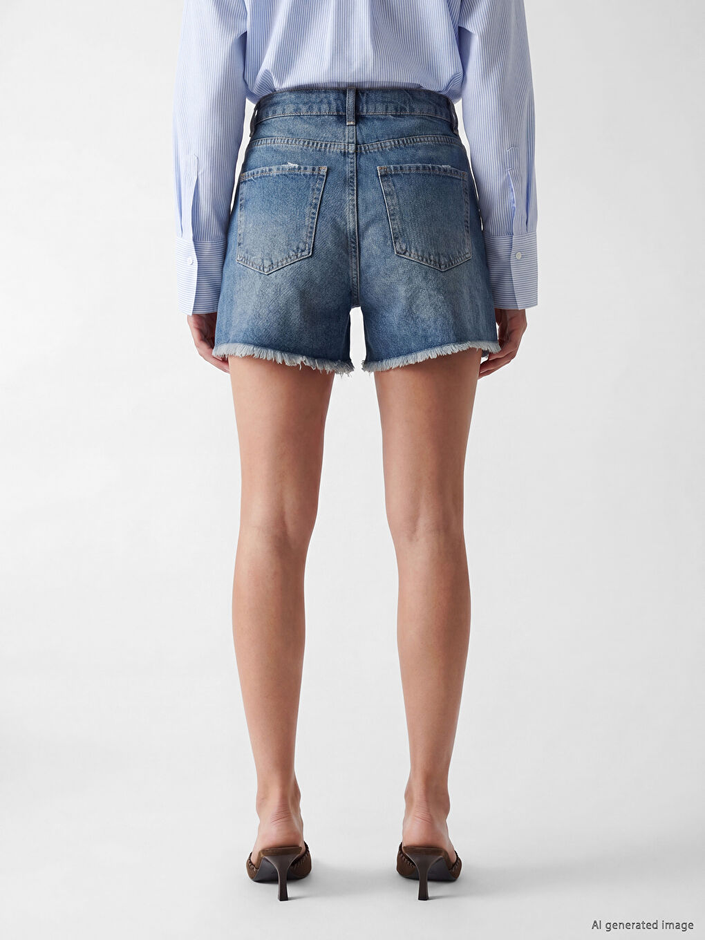High Waisted Fringed Women's Jean Shorts-3