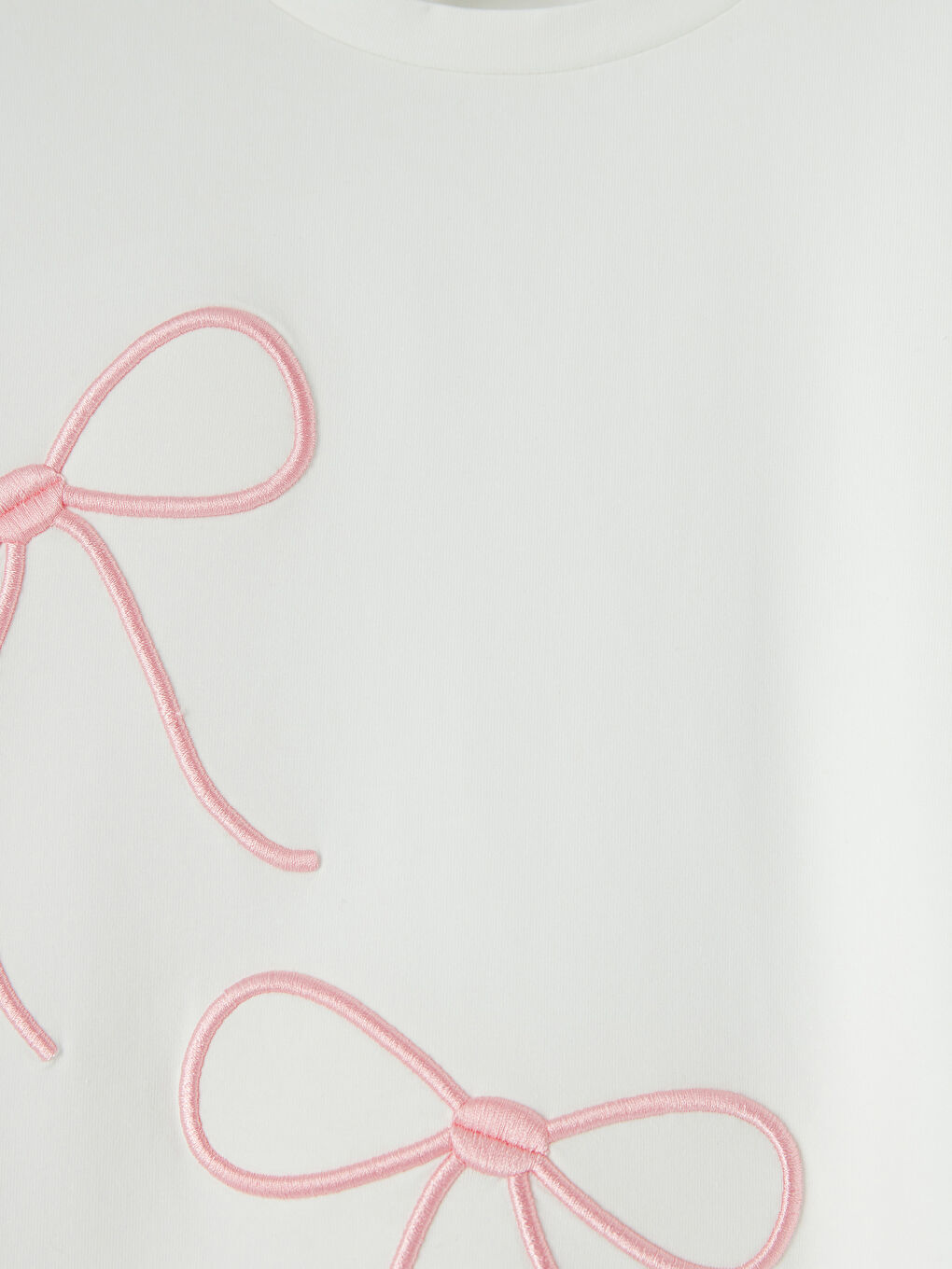Ekru Bisiklet Yaka Fiyonk Nakışlı Kız Çocuk Tişört-2