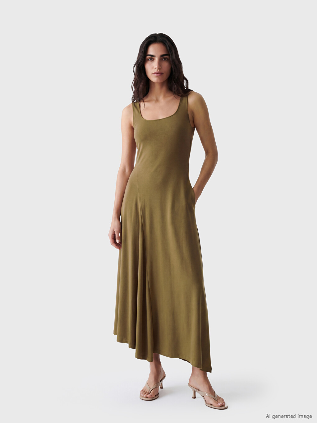 Asymmetric Cut Modal Blend Dress-1