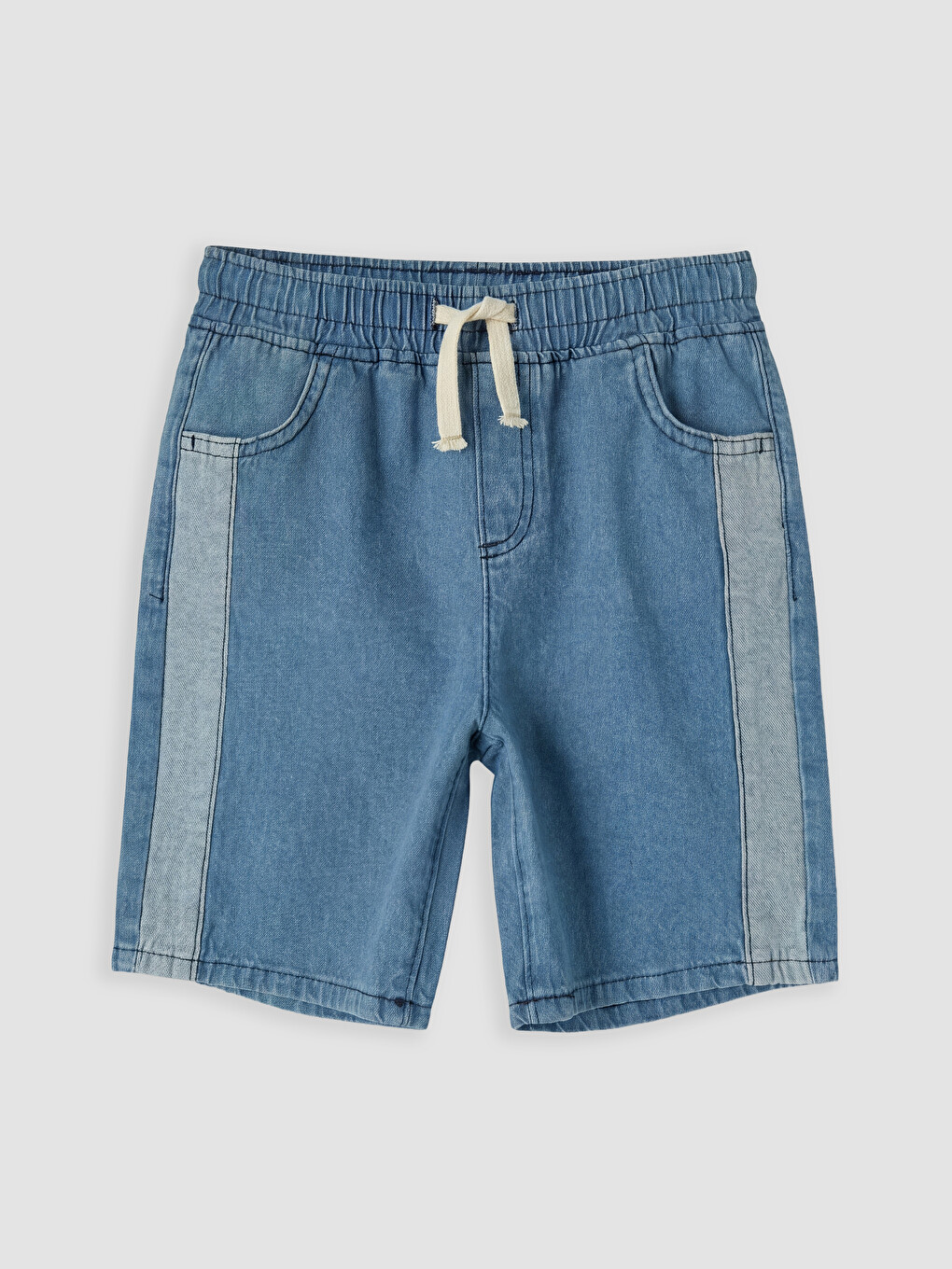 İndigo Beli Lastikli Erkek Çocuk Jean Şort