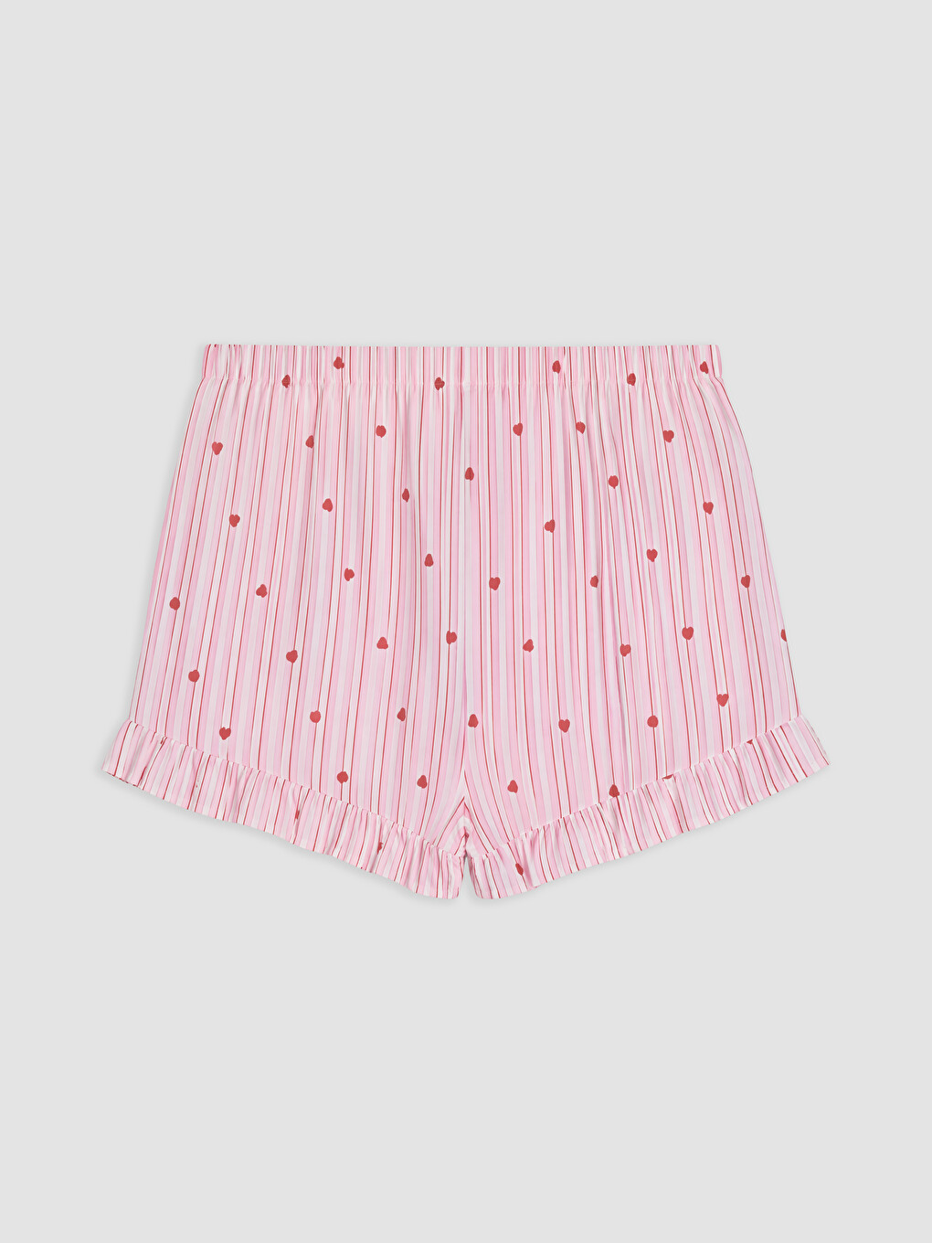 Kırmızı Kalp Desenli Kadın Şortlu Pijama Takımı-4