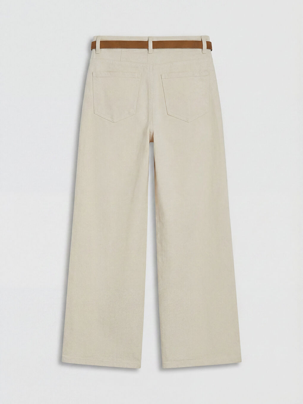 Ekru Yüksek Bel Wideleg Kadın Jean Pantolon-1