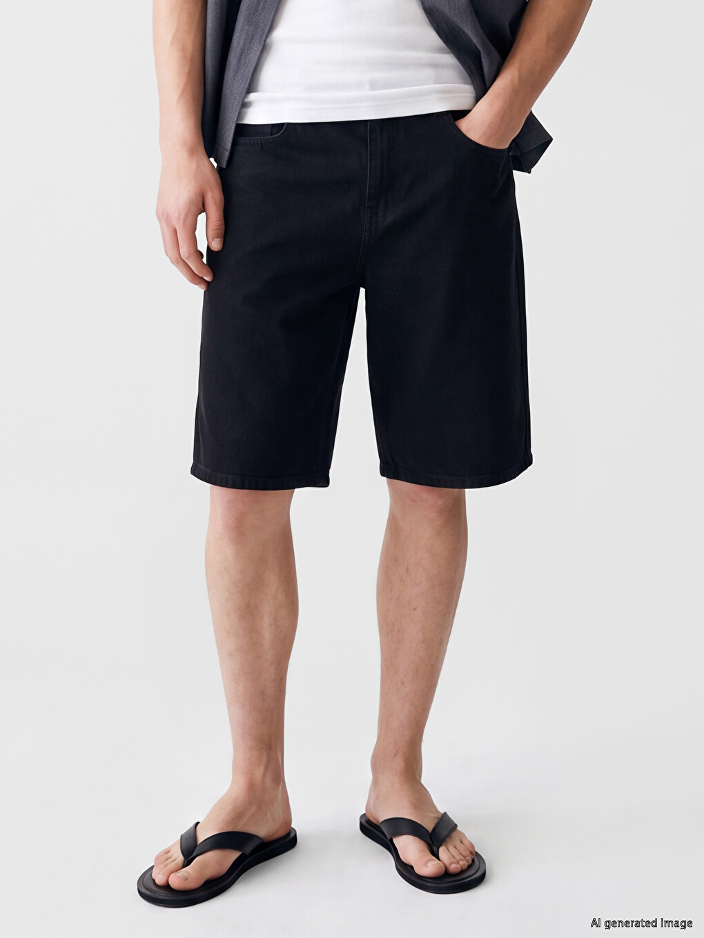 Siyah Relax Fit Gabardin Erkek Şort