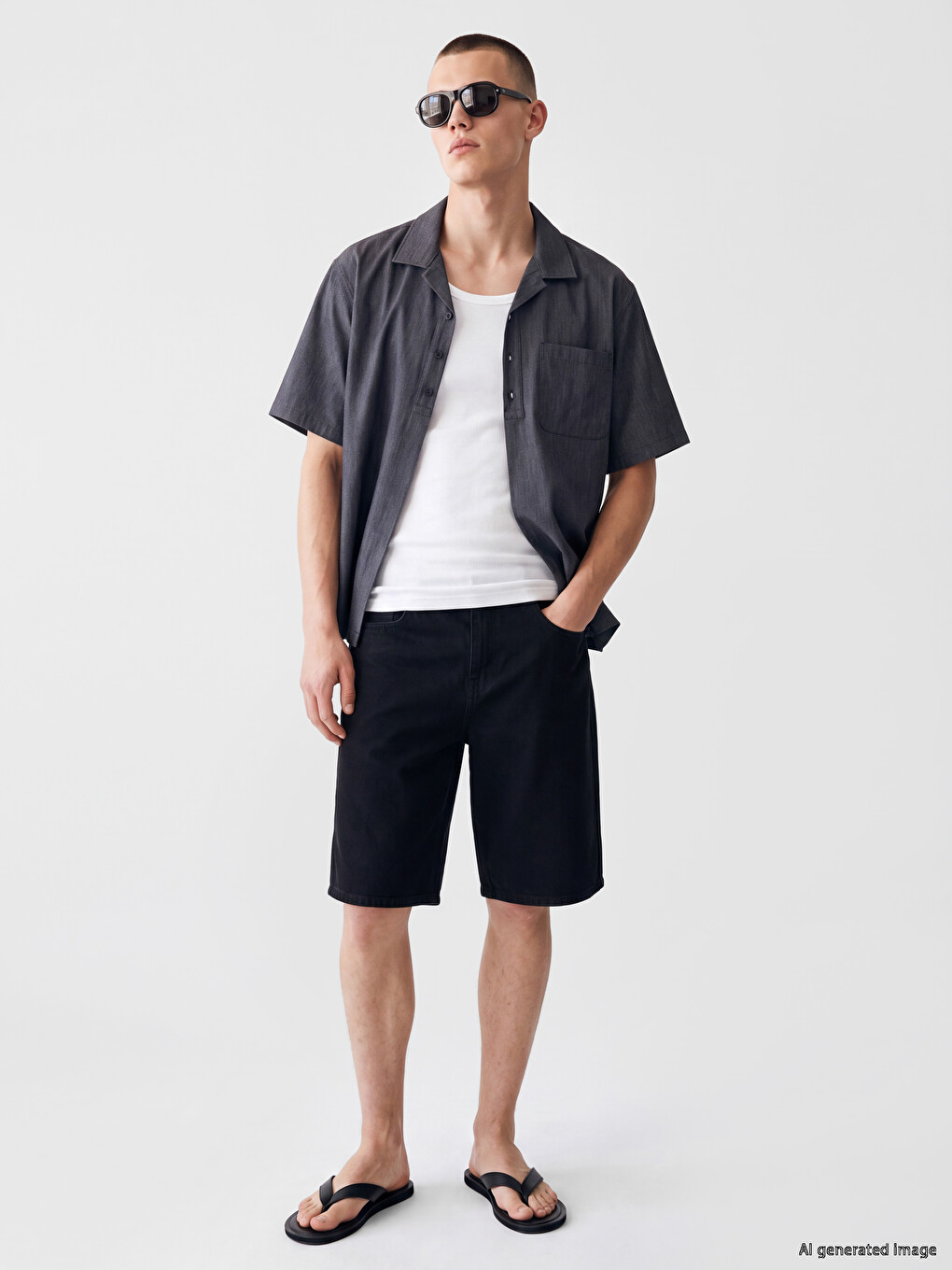 Siyah Relax Fit Gabardin Erkek Şort-1