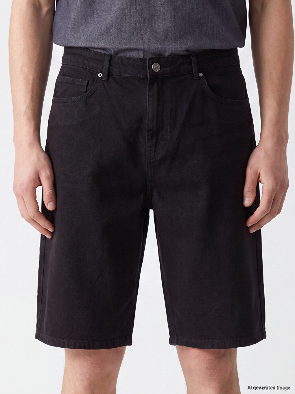 Siyah Relax Fit Gabardin Erkek Şort-2