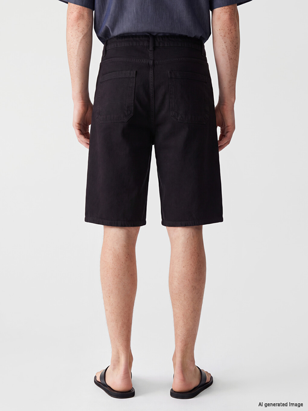 Siyah Relax Fit Gabardin Erkek Şort-3