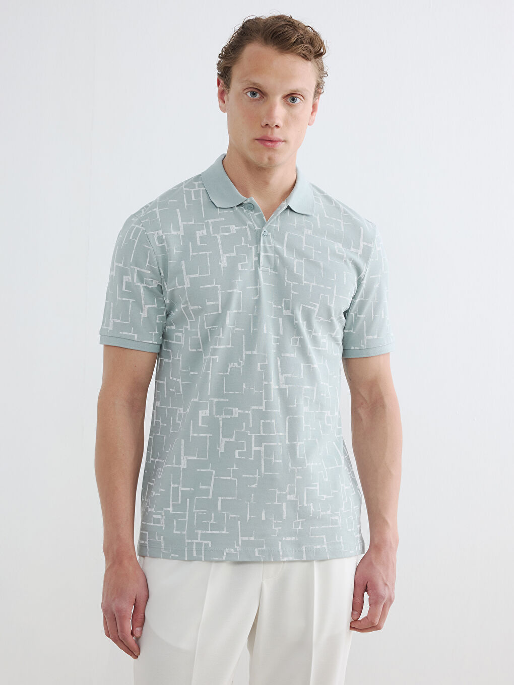 Polo Collar Patterned Pique Men's T-Shirt