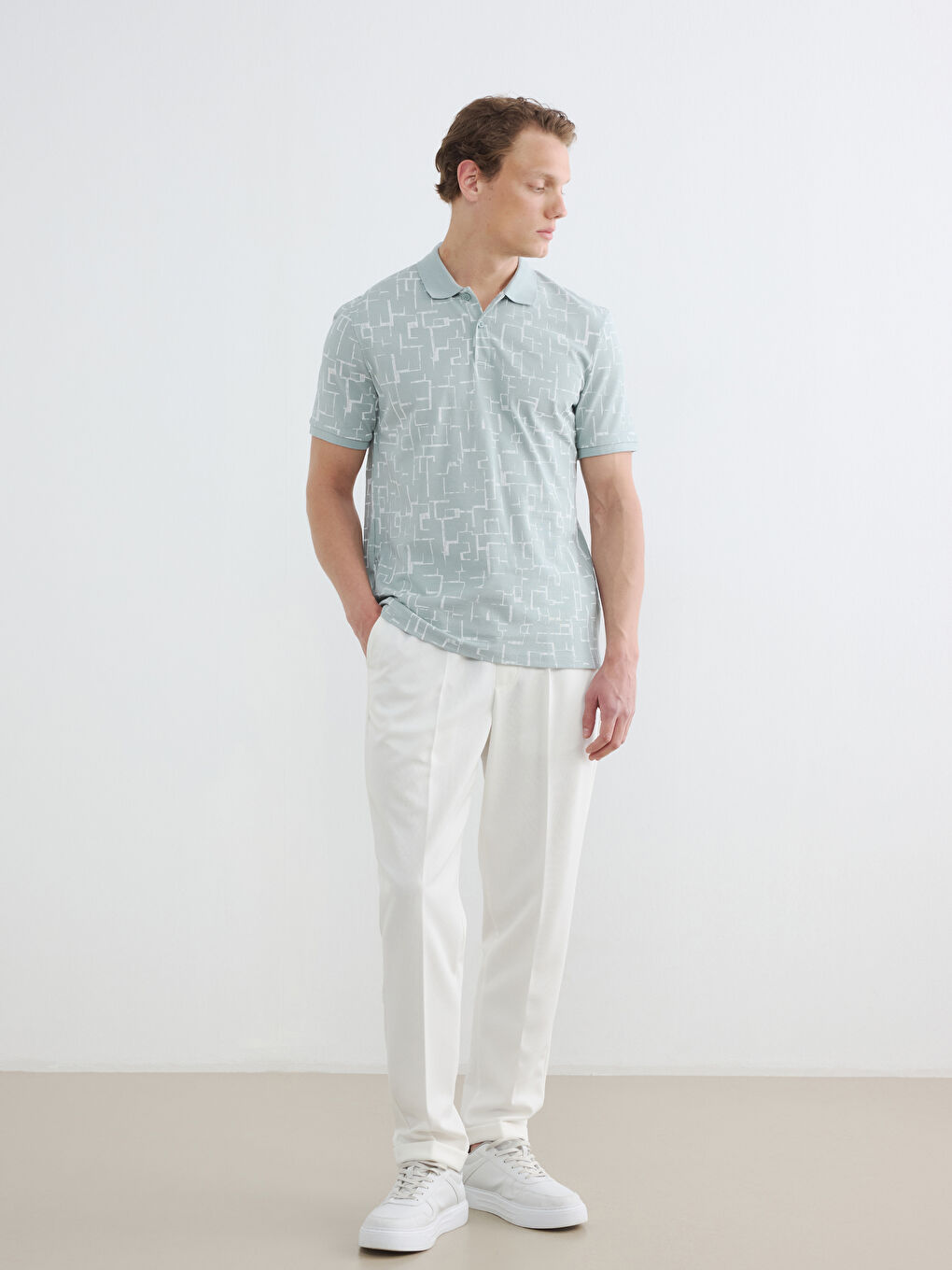 Polo Collar Patterned Pique Men's T-Shirt-1
