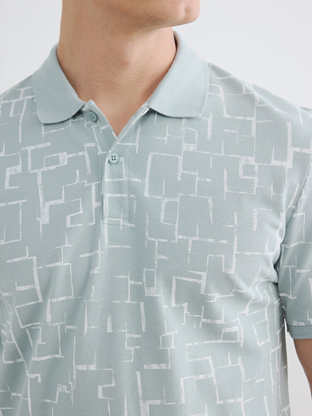 Polo Collar Patterned Pique Men's T-Shirt-2