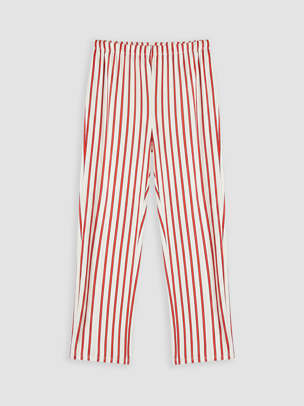 Kırmızı Beli Lastikli Çizgili Kadın Pijama Alt