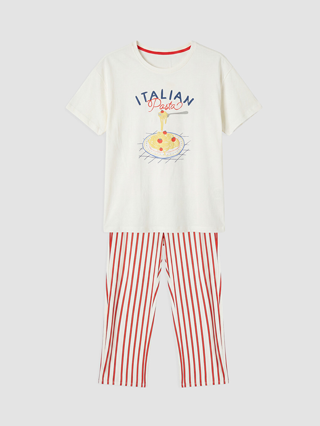 Kırmızı Bisiklet Yaka Baskılı Kadın Pijama Takımı