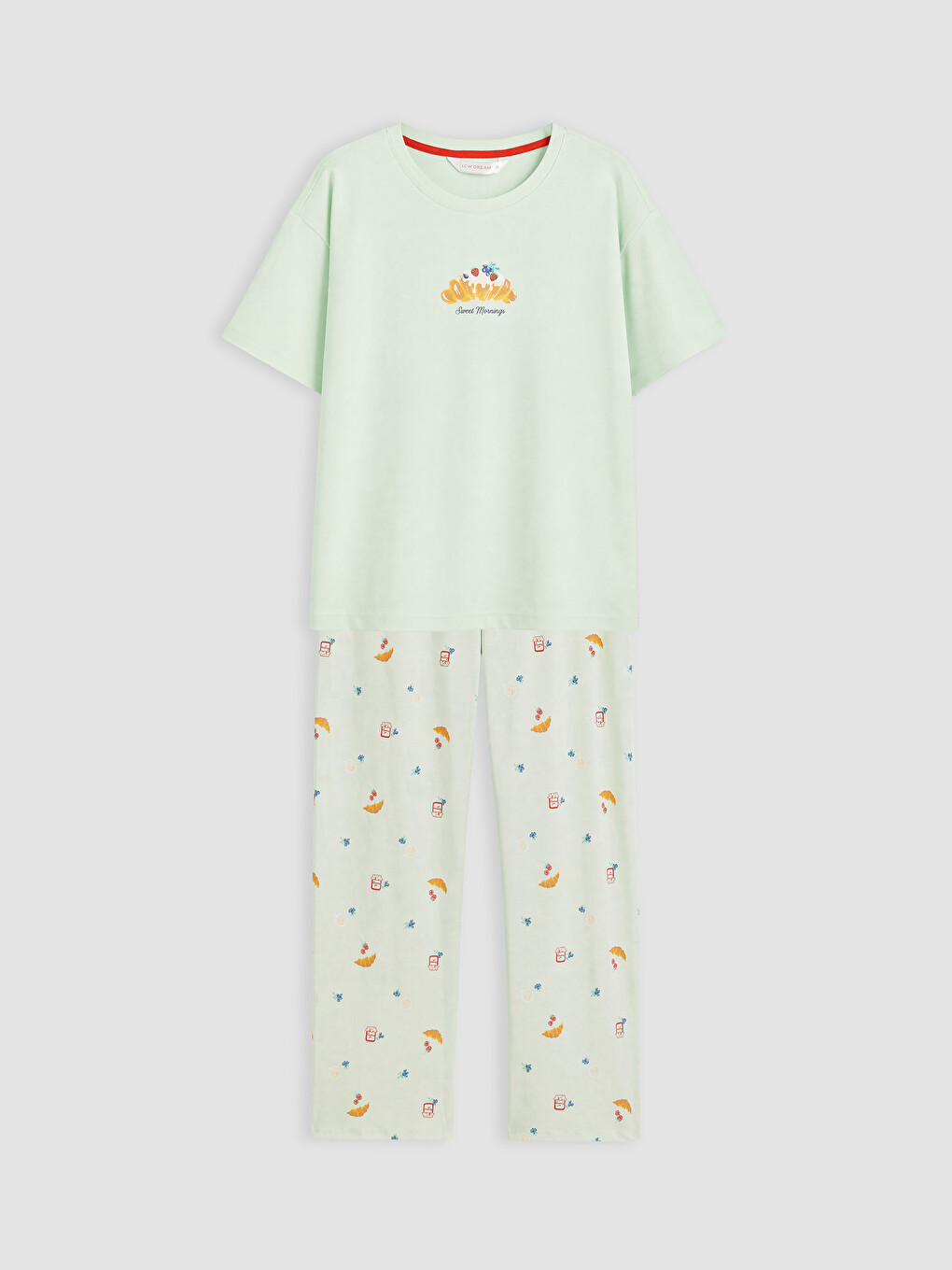 Yeşil Bisiklet Yaka Baskılı Kadın Pijama Takım