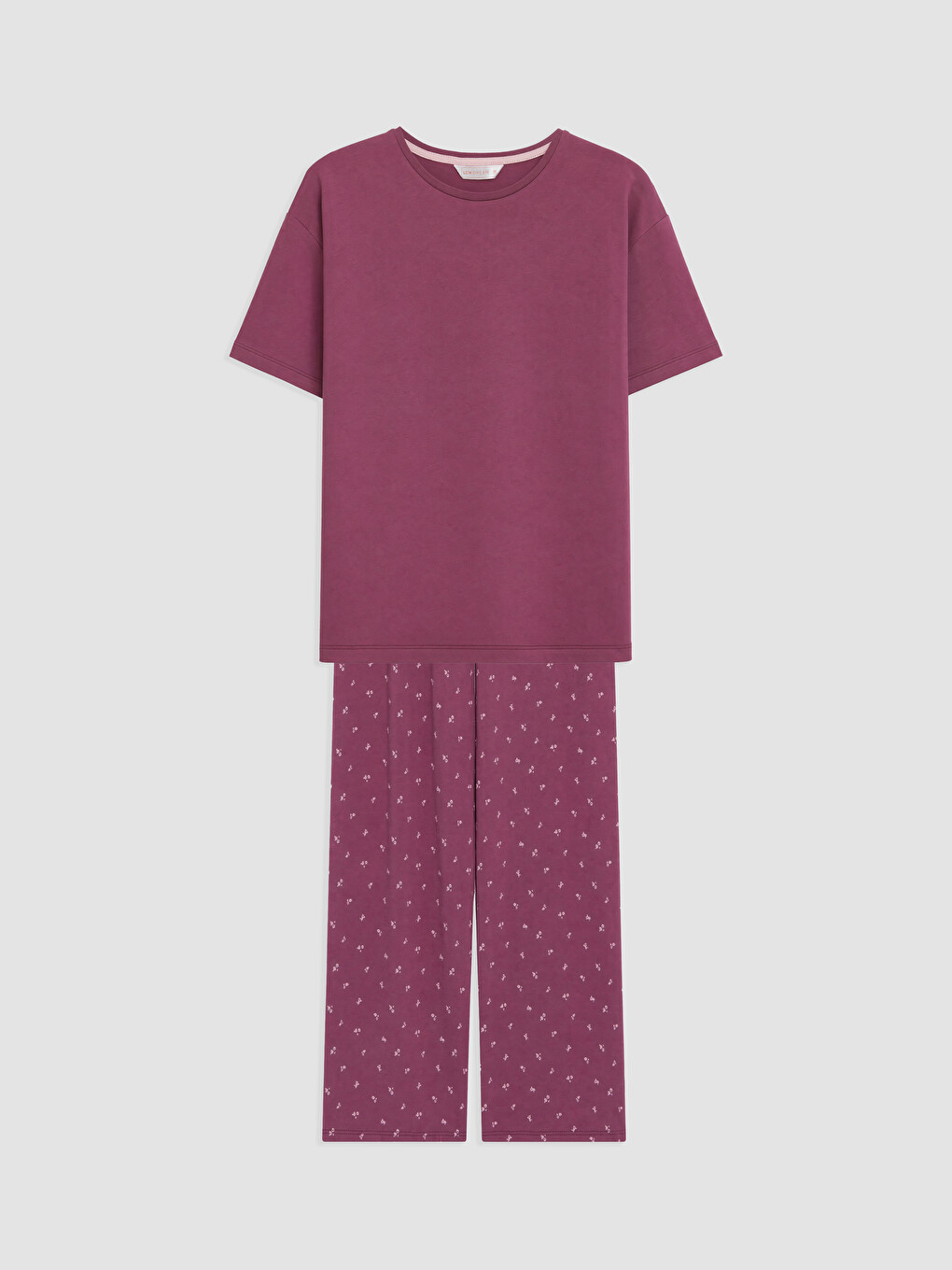 Mürdüm Bisiklet Yaka Baskılı Kadın Pijama Takımı