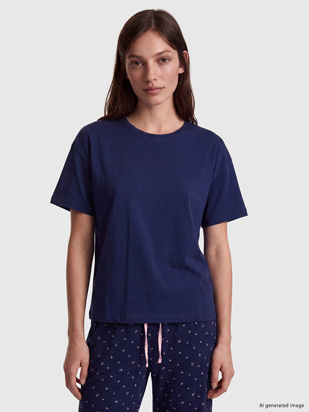 Crew Neck Printed Women's Pyjamas Set-1