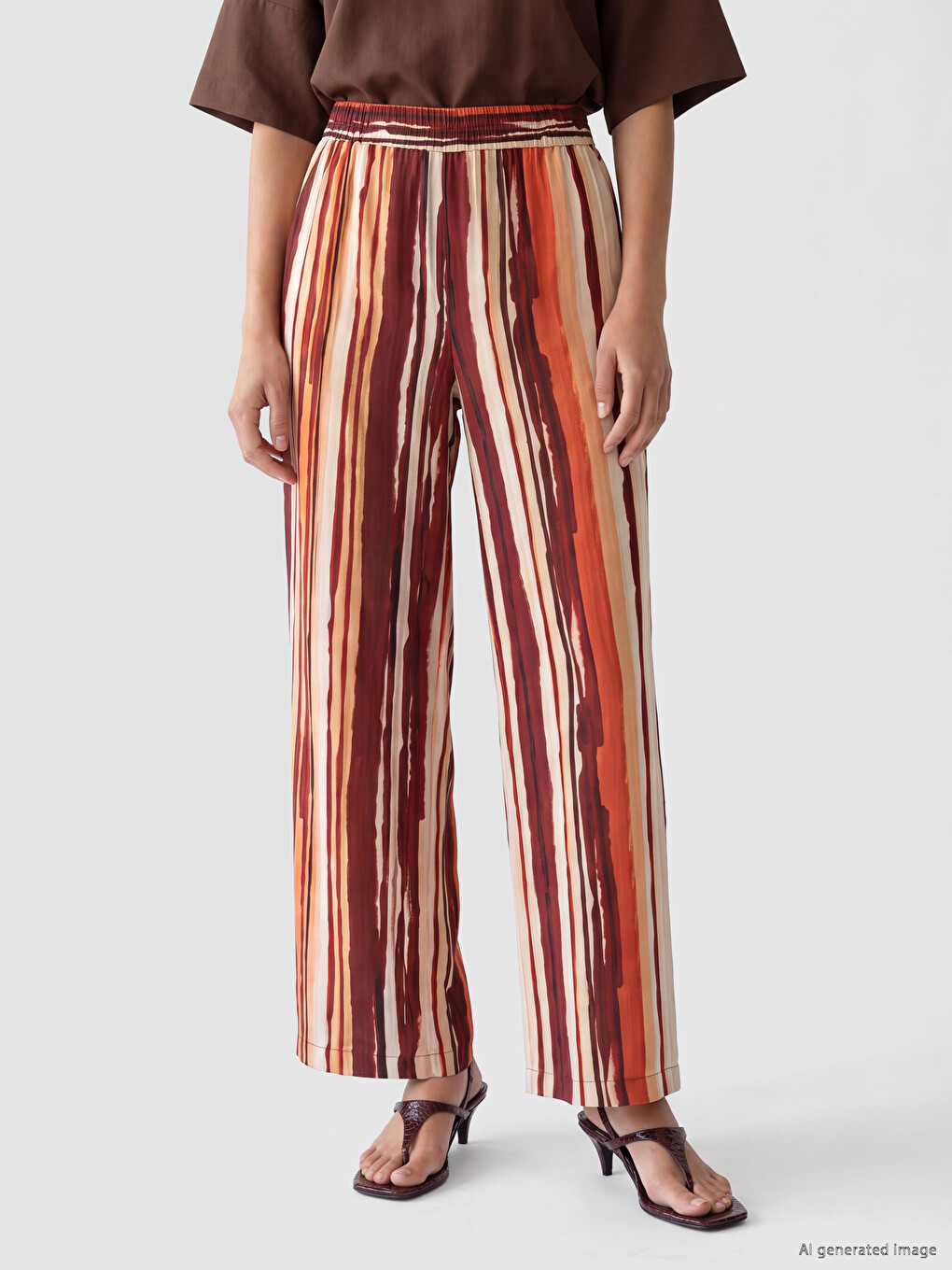 Elastic Waist Striped Women's Trousers-1
