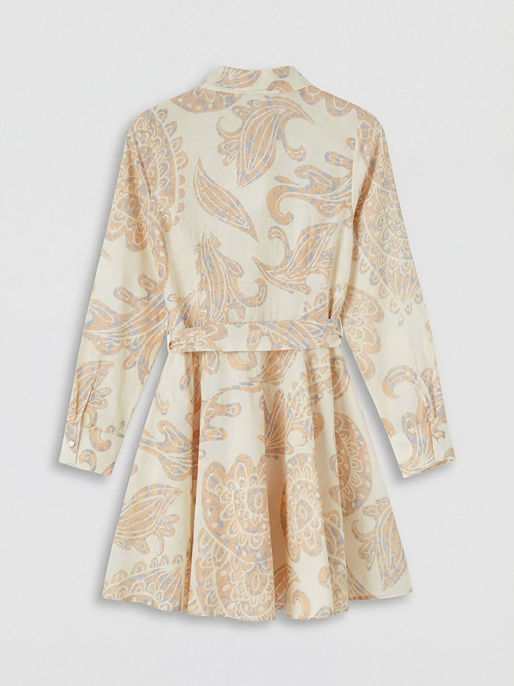 Ekru Desenli Beli Kuşaklı Kadın Gömlek Tunik-1