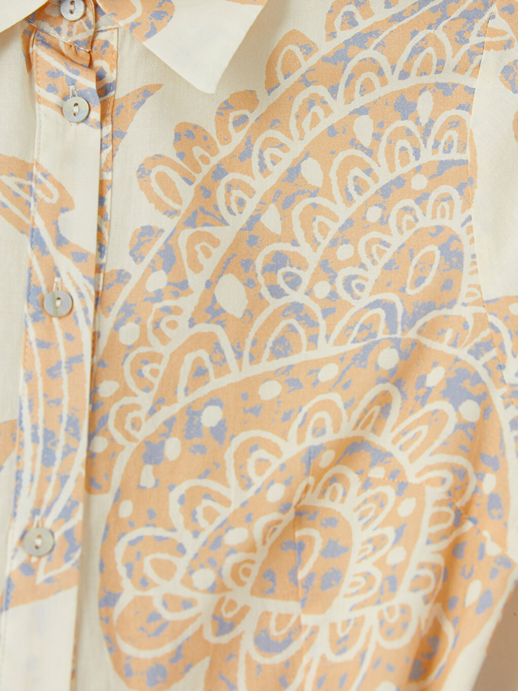 Ekru Desenli Beli Kuşaklı Kadın Gömlek Tunik-2