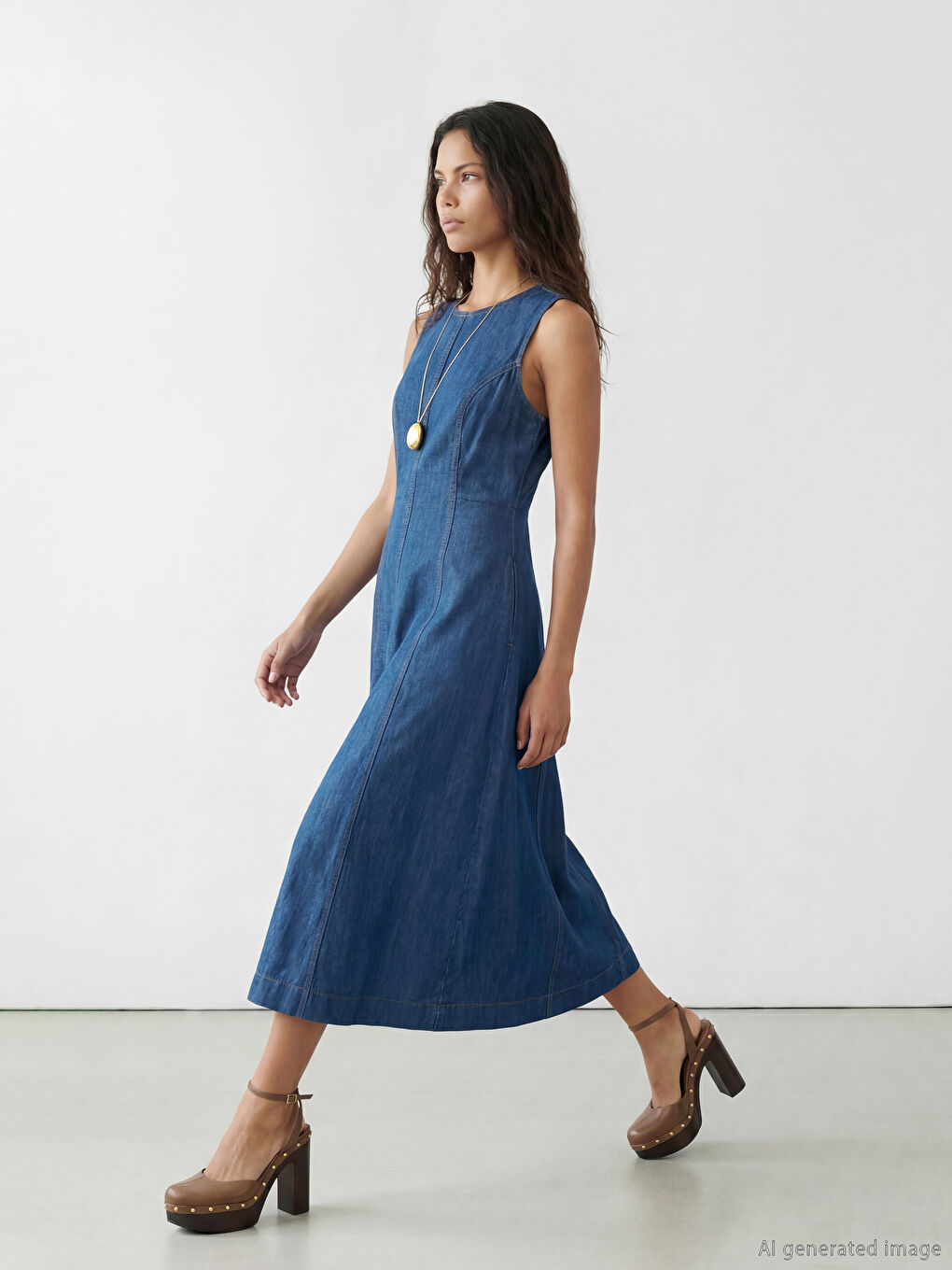 Mavi Bisiklet Yaka Belden Oturtmalı Jean Elbise-1