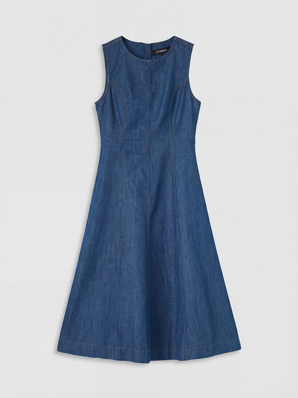 Mavi Bisiklet Yaka Belden Oturtmalı Jean Elbise-4