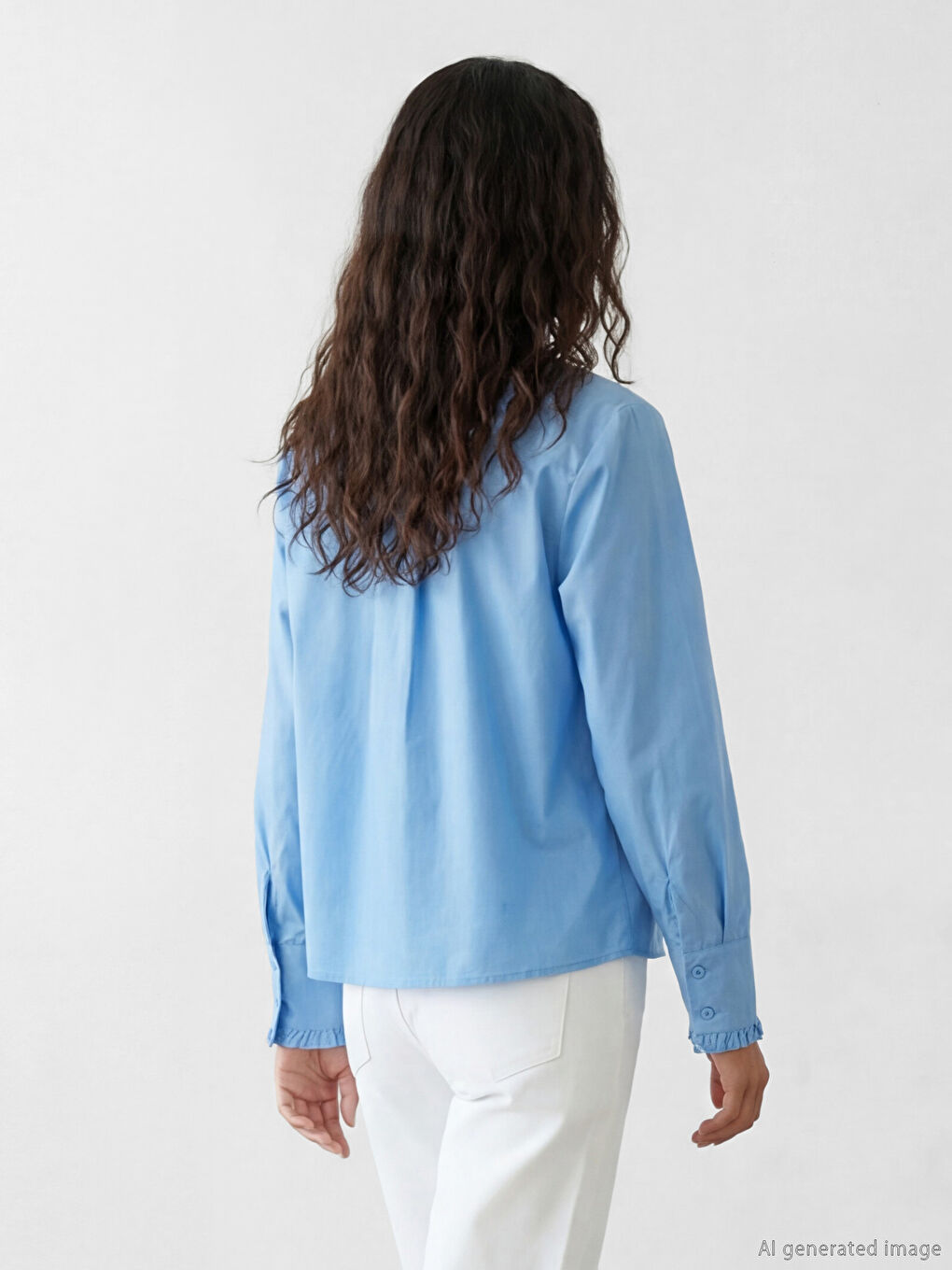 Mavi Fırfırlı Kadın Gömlek-3